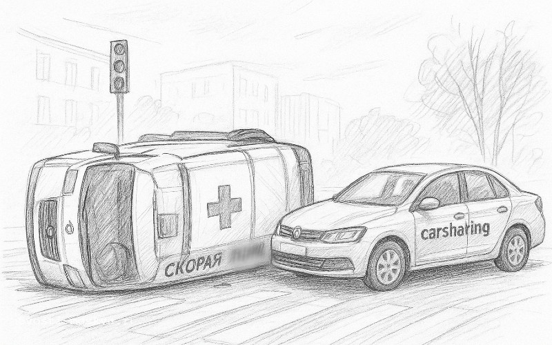 скорая попала в дпт с машиной каршеринга в Москве